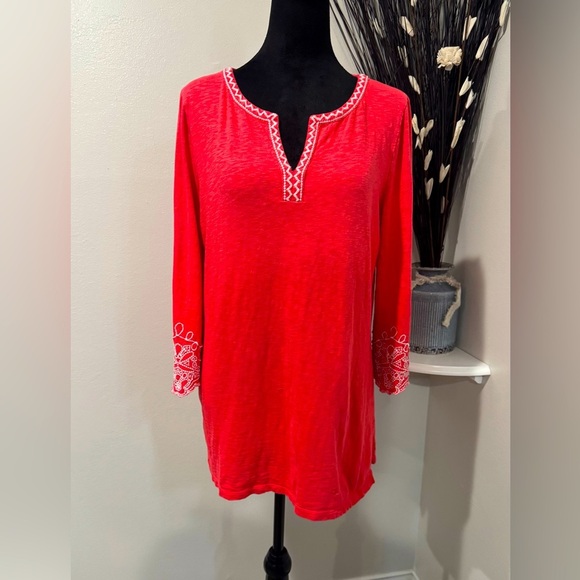 Talbots Embroidered Red/orange Boho Peasant Tunic Top Size Medium - Picture 1 of 10